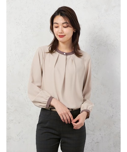 HARUYAMA(ハルヤマ)の「【ストレッチ】ラチネ織 配色ボウタイ 2WAYブラウス 9分袖 ウォッシャブル SOFFICE(シャツ/ブラウス・レディース・ベージュ/オフホワイト・S/M/L/LL)」の10枚目の写真