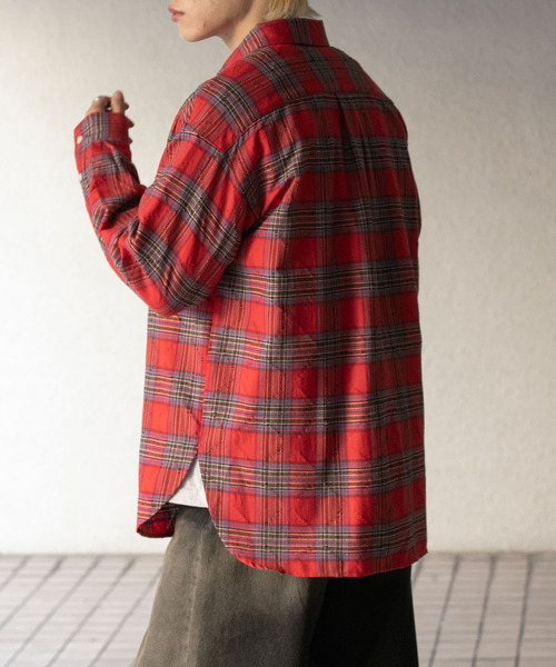 SENSE OF PLACE by URBAN RESEARCH(センスオブプレイスバイアーバンリサーチ)の「ダメージチェックルーズシャツ(シャツ/ブラウス・メンズ・ブラック/レッド/グリーン・LARGE/MEDIUM)」の12枚目の写真