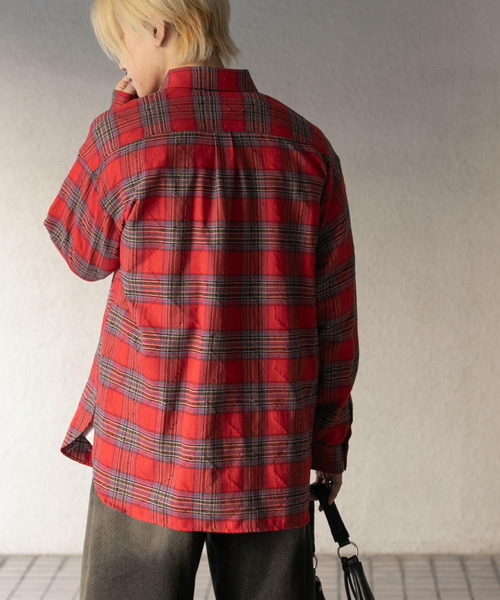 SENSE OF PLACE by URBAN RESEARCH(センスオブプレイスバイアーバンリサーチ)の「ダメージチェックルーズシャツ(シャツ/ブラウス・メンズ・ブラック/レッド/グリーン・LARGE/MEDIUM)」の13枚目の写真