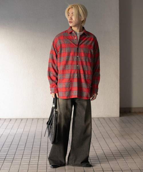 SENSE OF PLACE by URBAN RESEARCH(センスオブプレイスバイアーバンリサーチ)の「ダメージチェックルーズシャツ(シャツ/ブラウス・メンズ・ブラック/レッド/グリーン・LARGE/MEDIUM)」の14枚目の写真