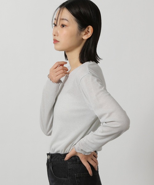 LAKOLE（ラコレ）の「ラメワッフル長袖T / 284177（Tシャツ/カットソー・レディース・ライトグリーン/ライトグレー/ブラック/ライトベージュ・FREE）」の11枚目の写真