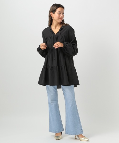 セール】[ウエストゴム・もも周りすっきり]ベーシックフレアデニム