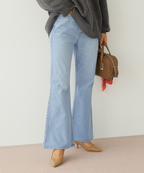 超美品schott&ABathingApeコラボLサイズ セール】[ウエストゴム・もも周りすっきり]ベーシックフレアデニム