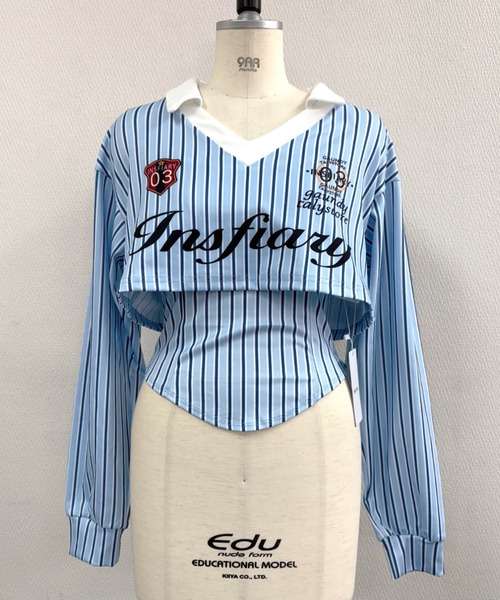 セール】ストライプ柄ゲームシャツセパレートトップス（Tシャツ