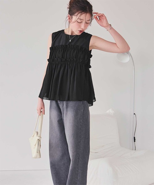 シフォンフリルドッキングトップス（Tシャツ/カットソー