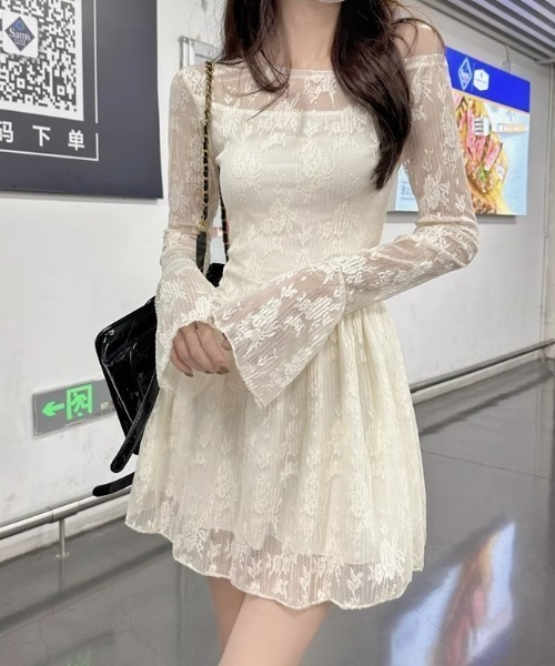 Mejoul（メジュール）の「ワンショル 総レース ウエスト切り替え ミニワンピース（ワンピース・レディース・アイボリー・M/L）」の3枚目の写真