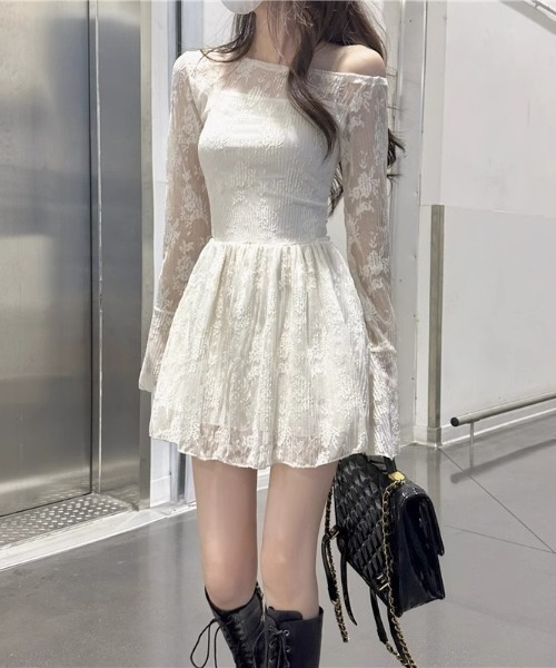 Mejoul（メジュール）の「ワンショル 総レース ウエスト切り替え ミニワンピース（ワンピース・レディース・アイボリー・M/L）」の5枚目の写真