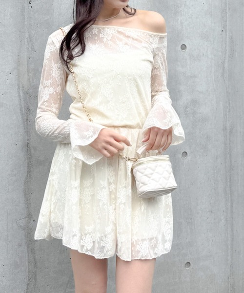 Mejoul（メジュール）の「ワンショル 総レース ウエスト切り替え ミニワンピース（ワンピース・レディース・アイボリー・M/L）」の6枚目の写真