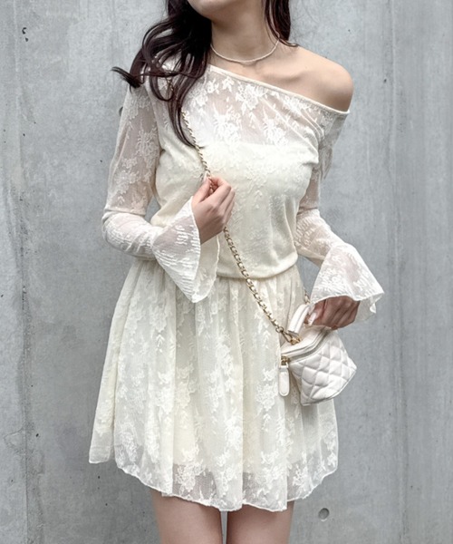 Mejoul（メジュール）の「ワンショル 総レース ウエスト切り替え ミニワンピース（ワンピース・レディース・アイボリー・M/L）」の7枚目の写真