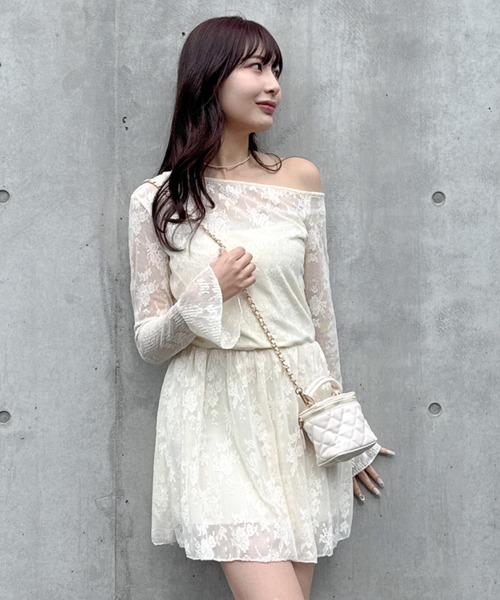 Mejoul（メジュール）の「ワンショル 総レース ウエスト切り替え ミニワンピース（ワンピース・レディース・アイボリー・M/L）」の8枚目の写真