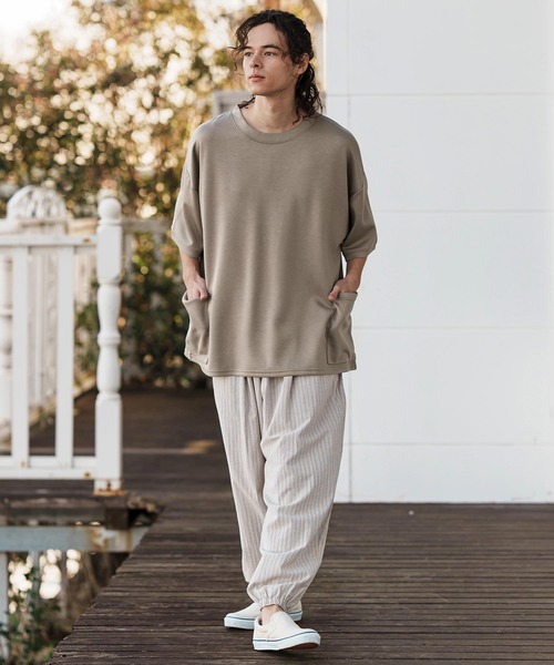 CAMBIO(カンビオ)の「mt9470-ルーズシルエットサイドポケットポンチTシャツ(Tシャツ/カットソー・メンズ・ブラック/ベージュ/ホワイト・S/M/L)」の8枚目の写真