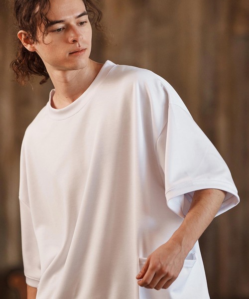CAMBIO(カンビオ)の「mt9470-ルーズシルエットサイドポケットポンチTシャツ(Tシャツ/カットソー・メンズ・ブラック/ベージュ/ホワイト・S/M/L)」の21枚目の写真