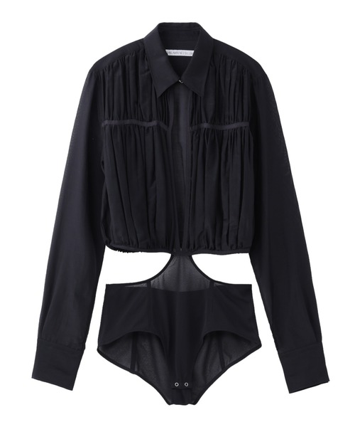 JOHN LAWRENCE SULLIVAN(ジョンローレンスサリバン)の「VOILE BODY SUIT GATHERED SHIRT(シャツ/ブラウス・レディース・ブラック/グレー・X-SMALL/SMALL)」の2枚目の写真