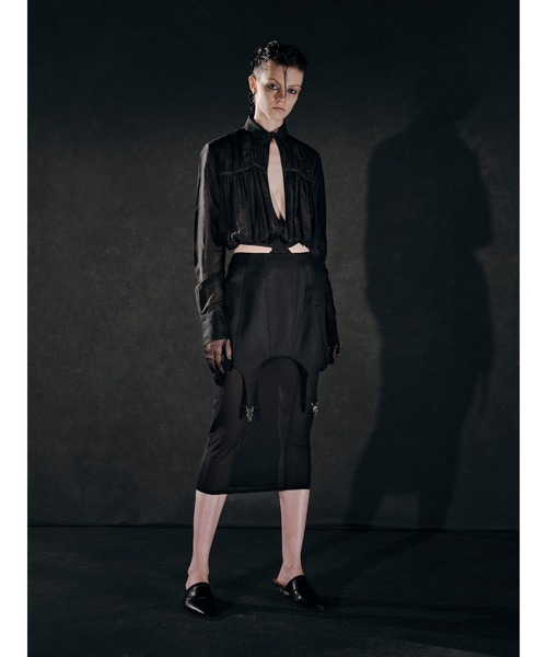 JOHN LAWRENCE SULLIVAN(ジョンローレンスサリバン)の「VOILE BODY SUIT GATHERED SHIRT(シャツ/ブラウス・レディース・ブラック/グレー・X-SMALL/SMALL)」の3枚目の写真