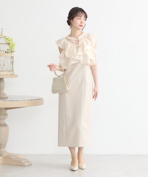 earth music&ecology（アースミュージックアンドエコロジー）の「SET2点フリルボレロ＋ナローワンピース（ドレス・レディース・ブラック/ライトベージュ・M/S）」の16枚目の写真