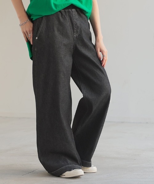 HUG.U（ハグユー）の「革命デニム ウエストリブゴムパンツ（デニムパンツ・レディース・ネイビー系/ワンウォッシュ/グレー/ライトブルー/ライトグレー/ブラック系・LL/S/M/L）」の2枚目の写真