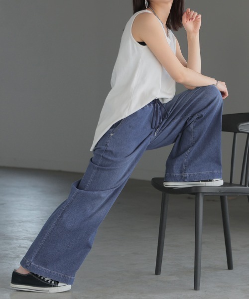 HUG.U（ハグユー）の「革命デニム ウエストリブゴムパンツ（デニムパンツ・レディース・ネイビー系/ワンウォッシュ/グレー/ライトブルー/ライトグレー/ブラック系・LL/S/M/L）」の15枚目の写真