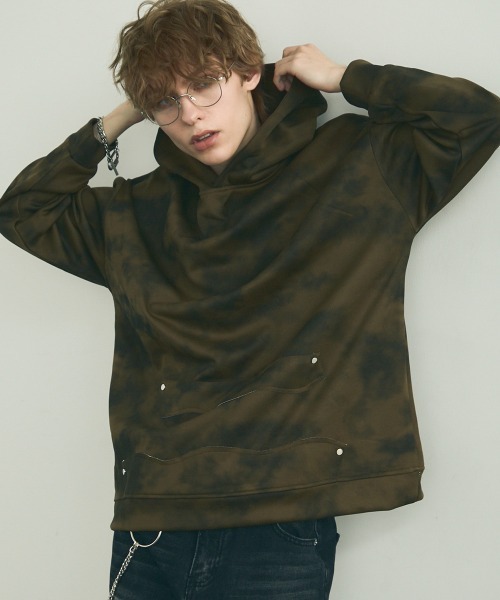 Shoowtime(ショウタイム)の「Marble pattern oversized pullover hoodie / マーブルパターンオーバーサイズプルオーバーパーカー(パーカー・メンズ・ブラック系/ホワイト系/ブラウン系/パープル系・MEDIUM/LARGE/X-LARGE)」の3枚目の写真