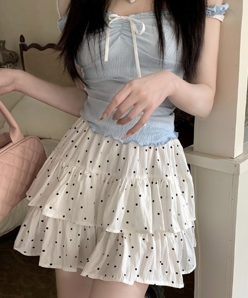 LAC-VERT（ラック・ヴェール）の「柄アソートミニ丈ティアードスカート(インパン付き)（スカート・レディース・ブラック/アイボリー/ホワイト/ブラウン/ブラック系その他・FREE）」の2枚目の写真