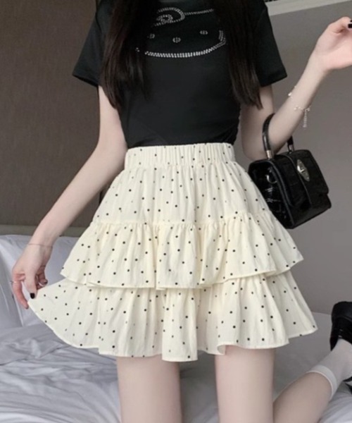 LAC-VERT（ラック・ヴェール）の「柄アソートミニ丈ティアードスカート(インパン付き)（スカート・レディース・ブラック/アイボリー/ホワイト/ブラウン/ブラック系その他・FREE）」の3枚目の写真