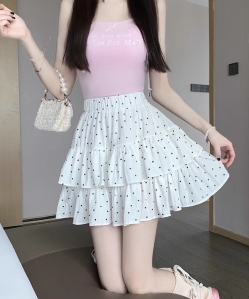 LAC-VERT（ラック・ヴェール）の「柄アソートミニ丈ティアードスカート(インパン付き)（スカート・レディース・ブラック/アイボリー/ホワイト/ブラウン/ブラック系その他・FREE）」の6枚目の写真