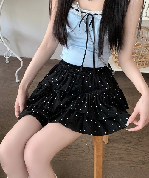 LAC-VERT（ラック・ヴェール）の「柄アソートミニ丈ティアードスカート(インパン付き)（スカート・レディース・ブラック/アイボリー/ホワイト/ブラウン/ブラック系その他・FREE）」の19枚目の写真