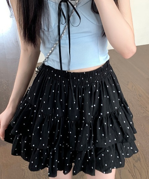 LAC-VERT（ラック・ヴェール）の「柄アソートミニ丈ティアードスカート(インパン付き)（スカート・レディース・ブラック/アイボリー/ホワイト/ブラウン/ブラック系その他・FREE）」の16枚目の写真