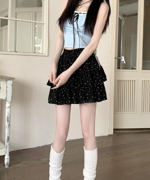 LAC-VERT（ラック・ヴェール）の「柄アソートミニ丈ティアードスカート(インパン付き)（スカート・レディース・ブラック/アイボリー/ホワイト/ブラウン/ブラック系その他・FREE）」の17枚目の写真