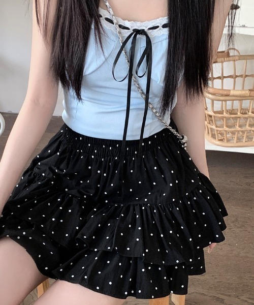 LAC-VERT（ラック・ヴェール）の「柄アソートミニ丈ティアードスカート(インパン付き)（スカート・レディース・ブラック/アイボリー/ホワイト/ブラウン/ブラック系その他・FREE）」の18枚目の写真