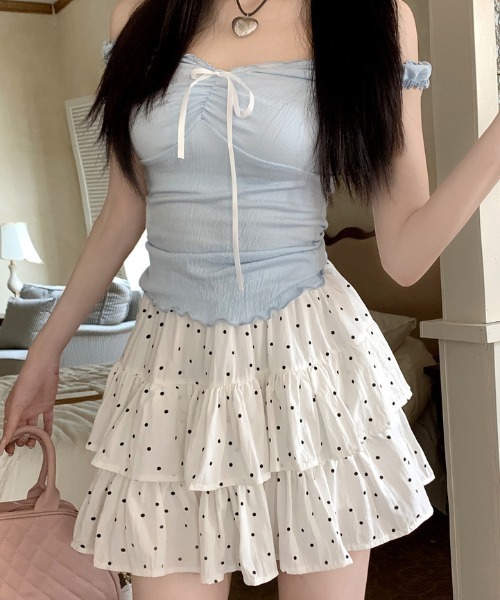 LAC-VERT（ラック・ヴェール）の「柄アソートミニ丈ティアードスカート(インパン付き)（スカート・レディース・ブラック/アイボリー/ホワイト/ブラウン/ブラック系その他・FREE）」の13枚目の写真