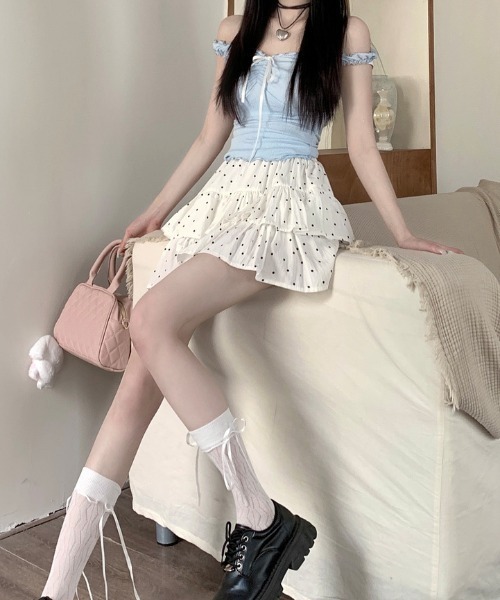 LAC-VERT（ラック・ヴェール）の「柄アソートミニ丈ティアードスカート(インパン付き)（スカート・レディース・ブラック/アイボリー/ホワイト/ブラウン/ブラック系その他・FREE）」の15枚目の写真