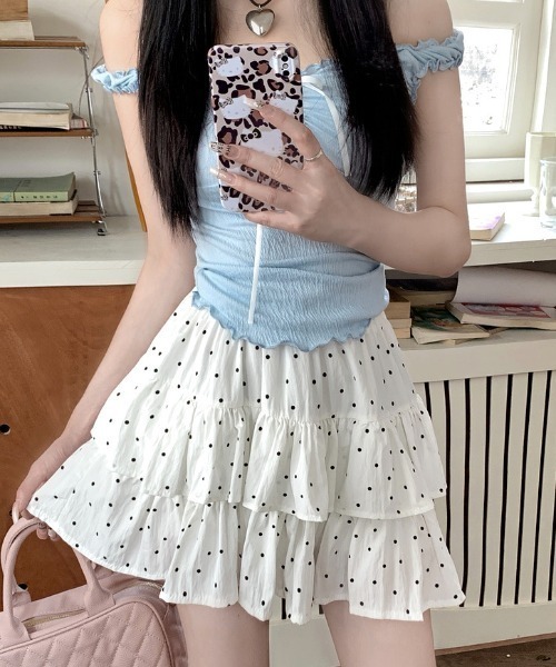 LAC-VERT（ラック・ヴェール）の「柄アソートミニ丈ティアードスカート(インパン付き)（スカート・レディース・ブラック/アイボリー/ホワイト/ブラウン/ブラック系その他・FREE）」の10枚目の写真