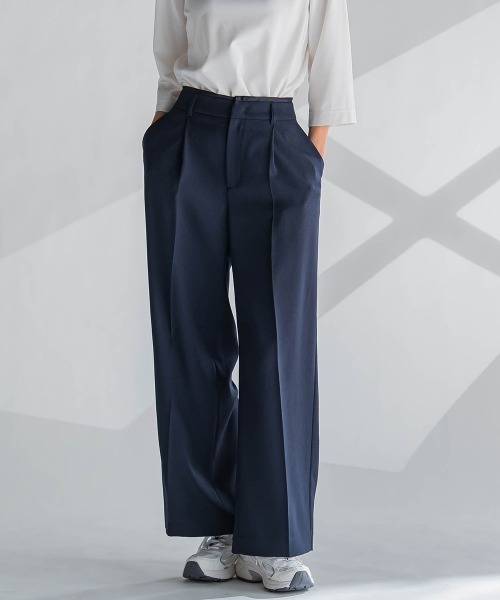 la.f…(ラエフ)の「麻調ワイドパンツ≪洗濯機で洗える≫(スラックス・レディース・ネイビー/ベージュ/グリーン・7号/9号/11号)」の3枚目の写真
