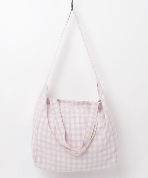 leune(ルネ)の「【A4対応】ロゴ刺繍チェックトートバッグ(トートバッグ・レディース・ラベンダー/グリーン・FREE)」の3枚目の写真