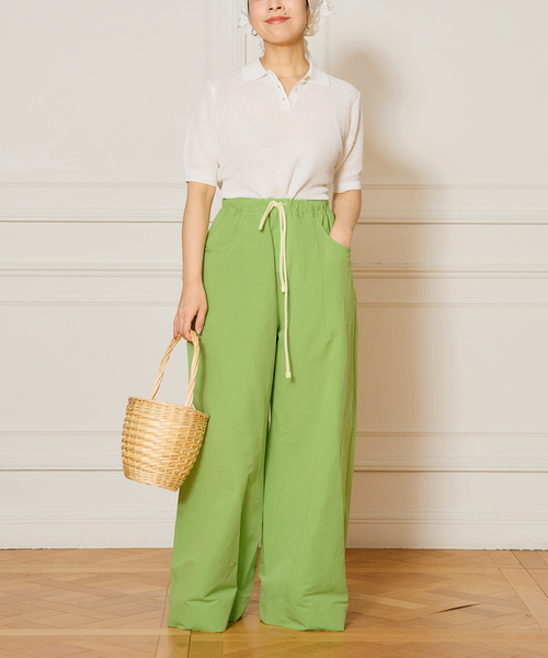 IENA LA BOUCLE(イエナラブークル)の「IENA LA BOUCLE コットンリネンスラブワイドパンツ(その他パンツ・レディース・ブラック/グリーン・38/36)」の4枚目の写真