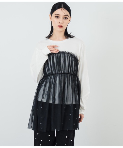 ANAP(アナップ)の「チュールドッキングロンT(Tシャツ/カットソー・レディース・ホワイト/ブラック・FREE)」の10枚目の写真