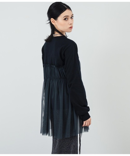 ANAP(アナップ)の「チュールドッキングロンT(Tシャツ/カットソー・レディース・ホワイト/ブラック・FREE)」の3枚目の写真