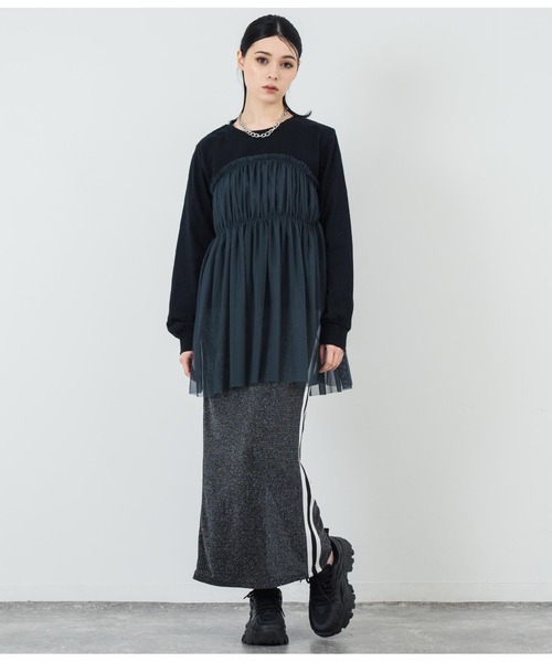 ANAP(アナップ)の「チュールドッキングロンT(Tシャツ/カットソー・レディース・ホワイト/ブラック・FREE)」の19枚目の写真