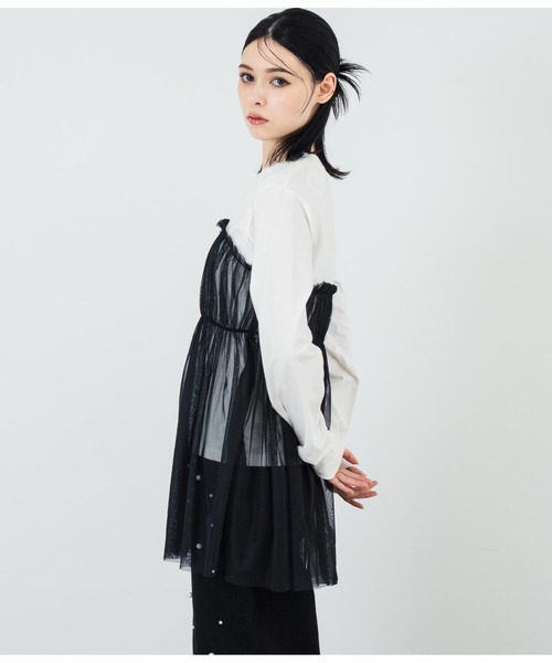 ANAP(アナップ)の「チュールドッキングロンT(Tシャツ/カットソー・レディース・ホワイト/ブラック・FREE)」の17枚目の写真