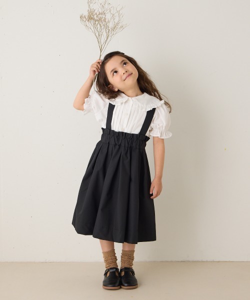 riziere（リジェール）の「サス付きハイウエストギャザースカート（スカート・キッズ・ベージュ/ブラック/ブラウン・110/100/90/120/150/140/130）」の2枚目の写真