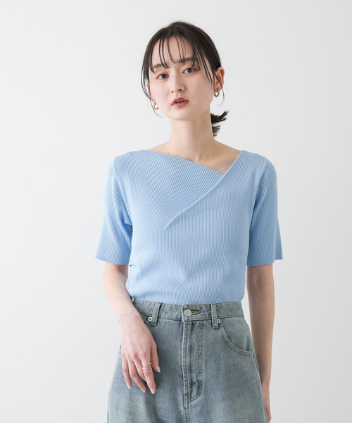 SENSE OF PLACE by URBAN RESEARCH（センスオブプレイスバイアーバンリサーチ）の「『一部WEB限定カラー』アシメネックハーフスリーブセーター（ニット/セーター・レディース・ベージュ/ライトグレー/ブラック/ライトブルー・ONE）」の18枚目の写真