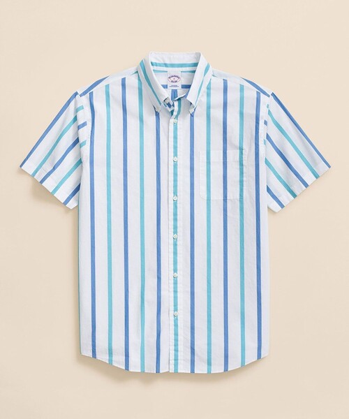 BROOKS BROTHERS(ブルックスブラザーズ)の「コットンポプリン ショートスリーブ フライデーシャツ(シャツ/ブラウス・メンズ・マルチ/ピンク系その他/ホワイト×ブルー/アクア・LARGE/MEDIUM/SMALL/X-LARGE)」の2枚目の写真