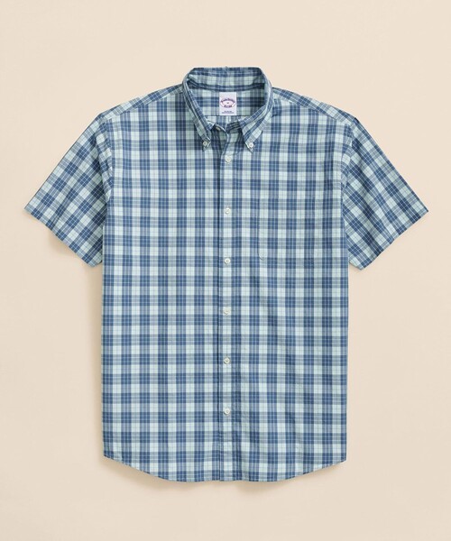 BROOKS BROTHERS(ブルックスブラザーズ)の「コットンポプリン ショートスリーブ フライデーシャツ(シャツ/ブラウス・メンズ・マルチ/ピンク系その他/ホワイト×ブルー/アクア・LARGE/MEDIUM/SMALL/X-LARGE)」の3枚目の写真