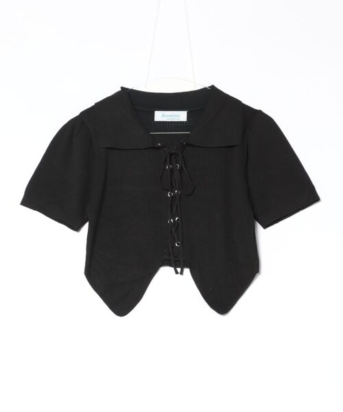 Jasmine Grandiflorum(ジャスミングランディフローラム)の「【Jasmine】レースアップショート丈半袖トップス (SS)(Tシャツ/カットソー・レディース・ブラック/ホワイト/ベージュ・FREE)」の18枚目の写真