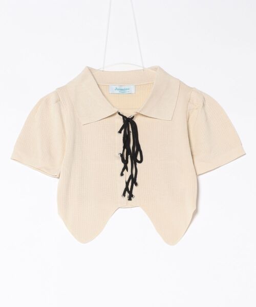 Jasmine Grandiflorum(ジャスミングランディフローラム)の「【Jasmine】レースアップショート丈半袖トップス (SS)(Tシャツ/カットソー・レディース・ブラック/ホワイト/ベージュ・FREE)」の19枚目の写真