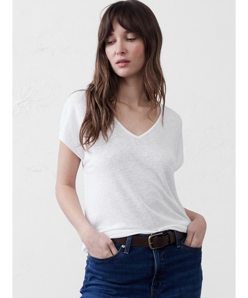banana republic リネンブレンド 半袖 tシャツ リネン 白 BANANA REPUBLIC FACTORY STORE リネンブレンドクルーネック半袖
