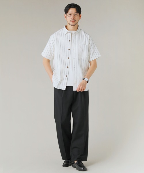 LIL VENDARS（リルヴェンダース）の「Buyer's Select/綿麻オーバーサイズレギュラーカラーストライプ半袖シャツ（シャツ/ブラウス・メンズ・オフホワイト/ネイビー/ベージュ・L/M）」の8枚目の写真