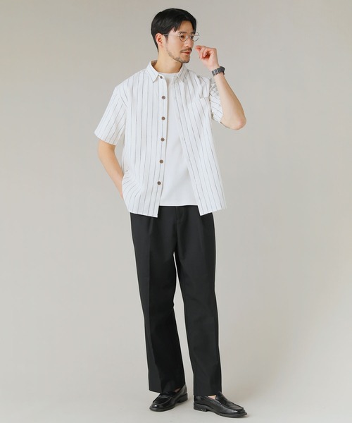 LIL VENDARS（リルヴェンダース）の「Buyer's Select/綿麻オーバーサイズレギュラーカラーストライプ半袖シャツ（シャツ/ブラウス・メンズ・オフホワイト/ネイビー/ベージュ・L/M）」の10枚目の写真
