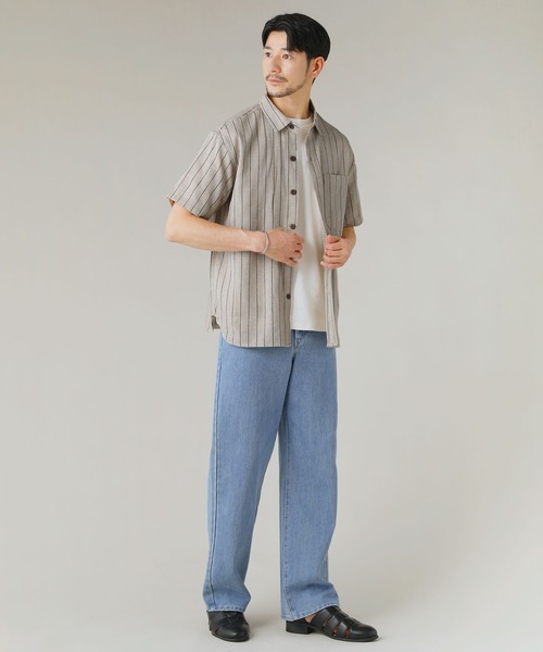 LIL VENDARS（リルヴェンダース）の「Buyer's Select/綿麻オーバーサイズレギュラーカラーストライプ半袖シャツ（シャツ/ブラウス・メンズ・オフホワイト/ネイビー/ベージュ・L/M）」の13枚目の写真