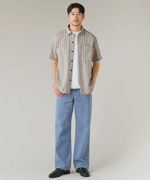 LIL VENDARS（リルヴェンダース）の「Buyer's Select/綿麻オーバーサイズレギュラーカラーストライプ半袖シャツ（シャツ/ブラウス・メンズ・オフホワイト/ネイビー/ベージュ・L/M）」の14枚目の写真